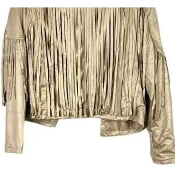 NWT Cropped Soft Faux Western Fringe Suede Open Style Lined Jacket Coat M Cream - Picture 10 of 15